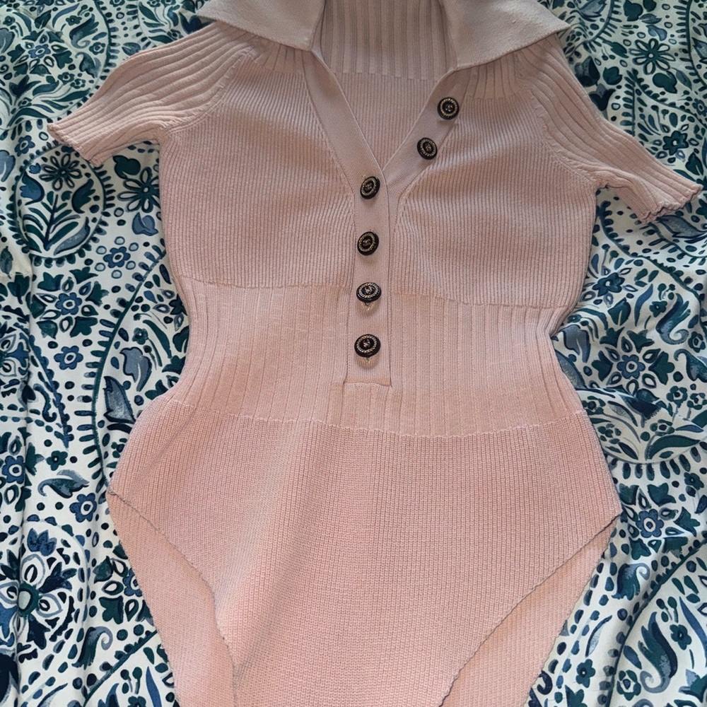 CHANEL Pink Ribbed Bodysuit - Picture 2 of 4